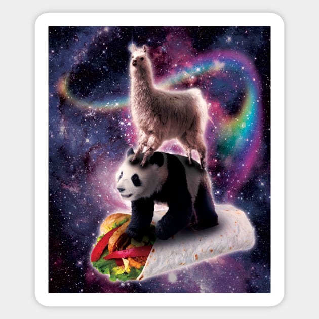 Llama Riding Panda Bear on Burrito Sticker by Random Galaxy